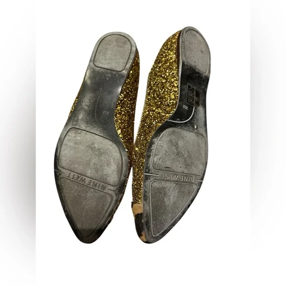 Nine West Gold Glitter Flats with Leopard Print Toe size 7 - Picture 4 of 5